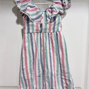 Girls' Rainbow Stripe Ruffle Dress - White/Multi